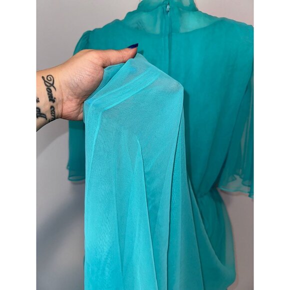 Vtg 70s Mike Benet Blue Chiffon Flowy Fairycore Angel Dress Size Medium Large - Picture 4 of 9